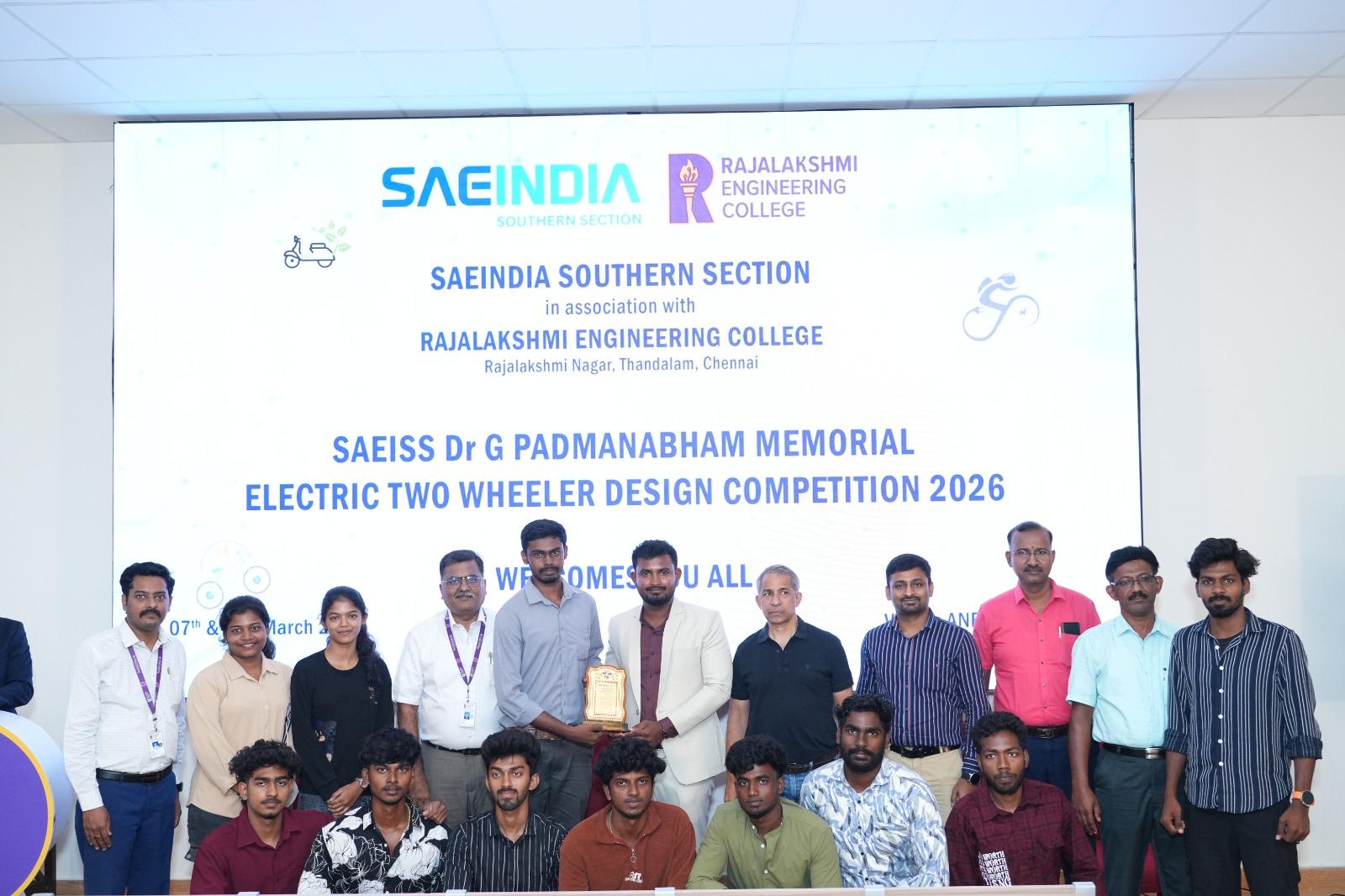 Team Sparks receiving their award at the SAEISS Electric Two Wheeler Design Competition 2026